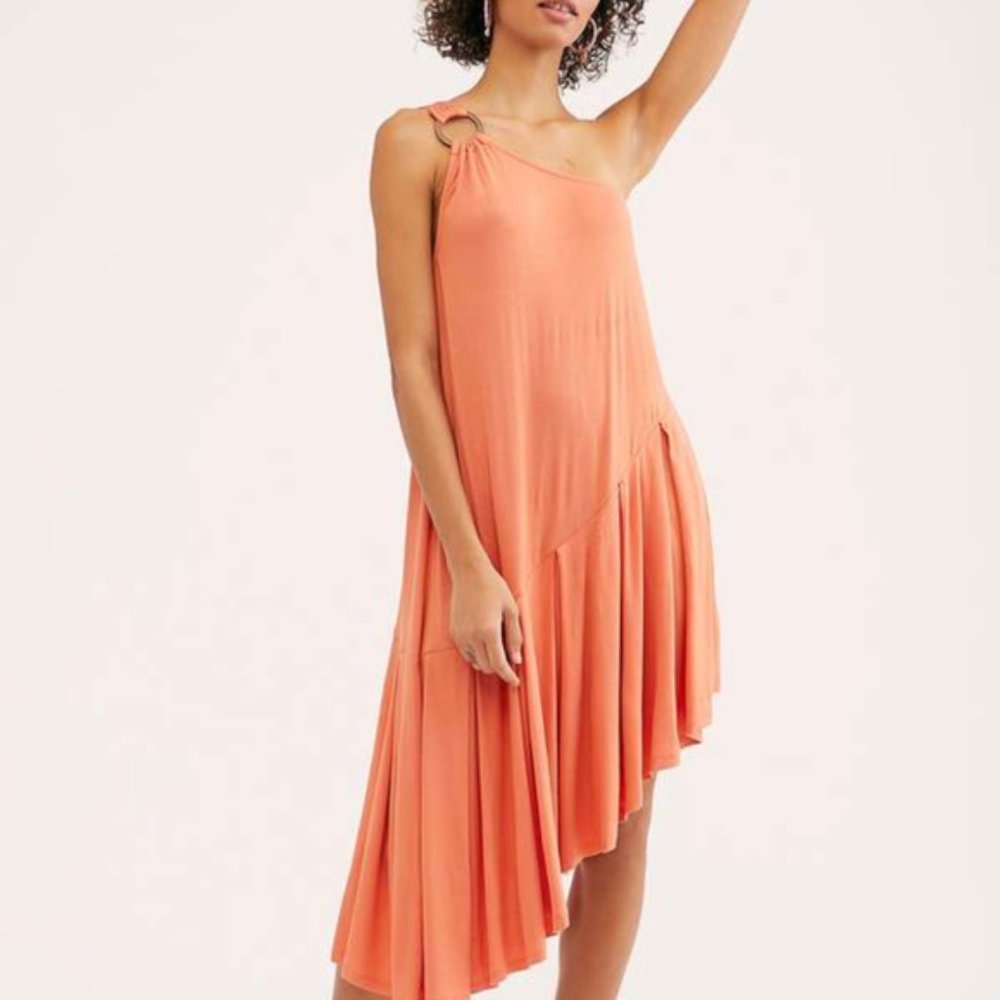 Free People Francesca One Shoulder Orange Dress